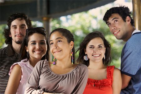 simsearch:625-02929666,k - Two young men with three young women posing and smiling Stock Photo - Premium Royalty-Free, Code: 625-01746678