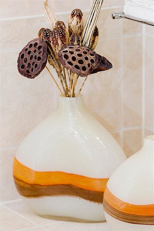 simsearch:625-02926868,k - Gros plan des gousses de lotus dans un vase Photographie de stock - Premium Libres de Droits, Code: 625-01743606