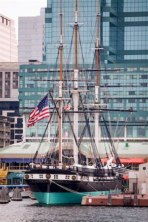 Tall ship moored at a harbor, USS Constellation, Inner Harbor, Baltimore, Maryland, USA Stock Photo - Premium Royalty-Free, Code: 625-01750029