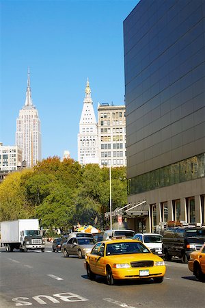 simsearch:625-01750194,k - Traffic on a road with skyscrapers in the background, Empire State Building, Manhattan, New York City, New York State, Foto de stock - Sin royalties Premium, Código: 625-01750249