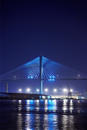 savannah - Hängebrücke beleuchtet in der Nacht Talmadge Brücke, Savannah River, Savannah, Georgia, USA Stockbilder - Premium RF Lizenzfrei, Bildnummer: 625-01750377