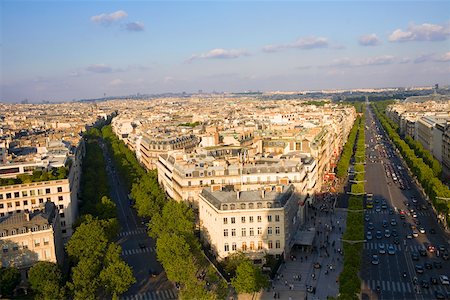 france city road and building pic - Aerial view of a cityscape, Avenue Des Champs-Elysees, Paris, France Stock Photo - Premium Royalty-Free, Code: 625-01750636
