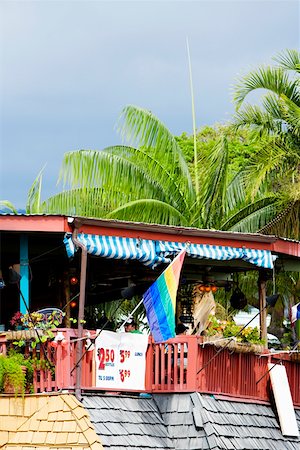 Low angle view of a restaurant, Kailua-Kona, Big Island, Hawaii Islands, USA Fotografie stock - Premium Royalty-Free, Codice: 625-01750957