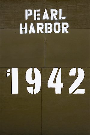 simsearch:625-01751116,k - Close-up of a text and numbers written on a wall, Pearl Harbor, Honolulu, Oahu, Hawaii Islands, USA Stock Photo - Premium Royalty-Free, Code: 625-01751073