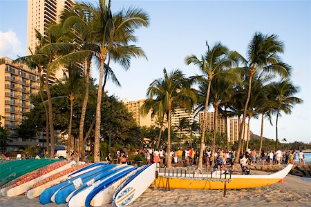 simsearch:625-01751116,k - Boats on the beach, Waikiki Beach Honolulu, Oahu, Hawaii Islands, USA Stock Photo - Premium Royalty-Free, Code: 625-01751157