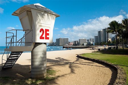 Lifeguard hut on the beach, Waikiki Beach, Honolulu, Oahu, Hawaii Islands, USA Stock Photo - Premium Royalty-Free, Code: 625-01751170