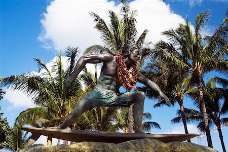 simsearch:625-01751007,k - Statue of a man on a surfboard, Waikiki Beach, Honolulu, Oahu, Hawaii Islands, USA Foto de stock - Sin royalties Premium, Código: 625-01751200