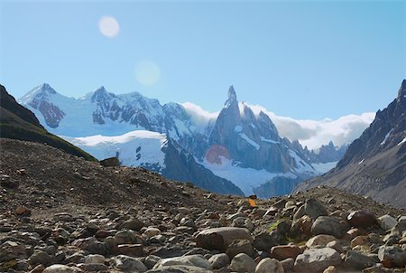 Panoramic view of mountains, Glacier Grande, Cerro Torre, Mt Fitzroy, Argentine Glaciers National Park, Chalten, Southern Stock Photo - Premium Royalty-Free, Code: 625-01751706