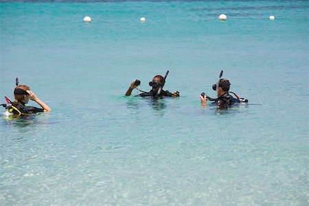 roatan - Three people snorkeling in the sea, Roatan, Bay Islands, Honduras Foto de stock - Royalty Free Premium, Número: 625-01751947