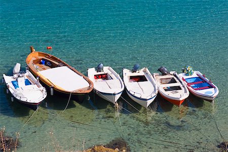 rhodes - High angle view of motor boats moored in the sea, Rhodes, Dodecanese Islands, Greece Stock Photo - Premium Royalty-Free, Code: 625-01752201