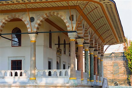 Colonnade of a mosque, Blue Mosque, Istanbul, Turkey Stock Photo - Premium Royalty-Free, Code: 625-01752404