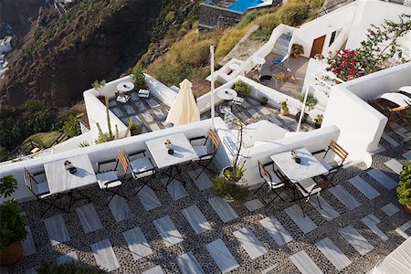 flowers greece - High angle view of a restaurant on a mountain, Greece Stock Photo - Premium Royalty-Free, Code: 625-01752434