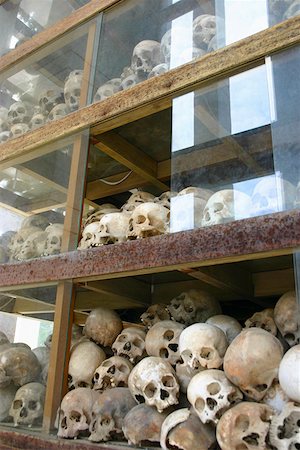 pánico - Human skeletons in racks, The Killing Fields, Choeung Ek, Phnom Penh, Cambodia Foto de stock - Sin royalties Premium, Código: 625-01752725