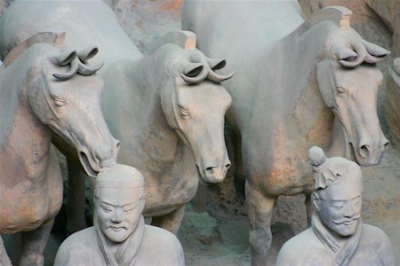 Vue d'angle élevé des statues de terre cuite soldats, Xi ' an, Province du Shaanxi, Chine Photographie de stock - Premium Libres de Droits, Code: 625-01752775