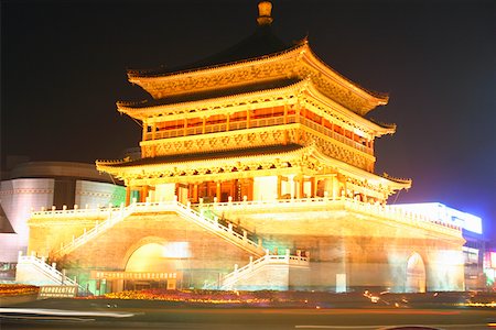 simsearch:625-01752762,k - Low angle view of a pagoda lit up at night, Zhong Lou, Xi'an, Shaanxi Province, China Stock Photo - Premium Royalty-Free, Code: 625-01752816