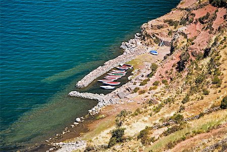 peru lake - High angle view of a dock, Taquile Island, Lake Titicaca, Puno, Peru Stock Photo - Premium Royalty-Free, Code: 625-01753422