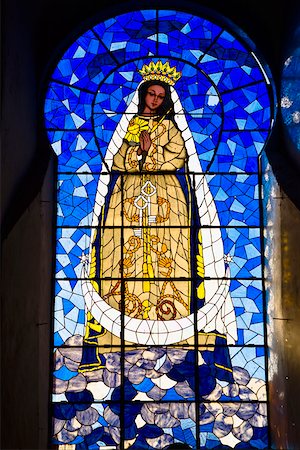 Virgin Mary painting on a stained glass, Convento De San Antonio De Padua, Izamal, Yucatan, Mexico Stock Photo - Premium Royalty-Free, Code: 625-02267866