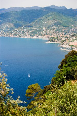 High angle view of a coastline, Recco, Italian Riviera, Genoa Province, Liguria, Italy Foto de stock - Sin royalties Premium, Código: 625-02927913