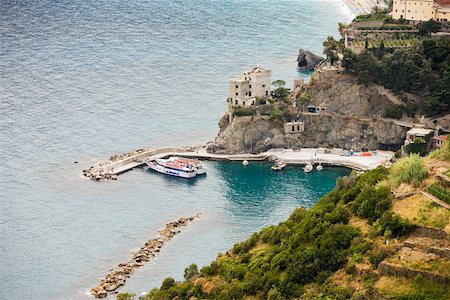 High angle view of ferry in the sea, Ligurian Sea, Italian Riviera, Cinque Terre, La Spezia, Liguria, Italy Stock Photo - Premium Royalty-Free, Code: 625-02928069