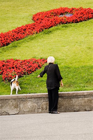 Rear view of a woman with her dog in a garden, Scalinata Delle Caravelle, Genoa, Liguria, Italy Stock Photo - Premium Royalty-Free, Code: 625-02928136