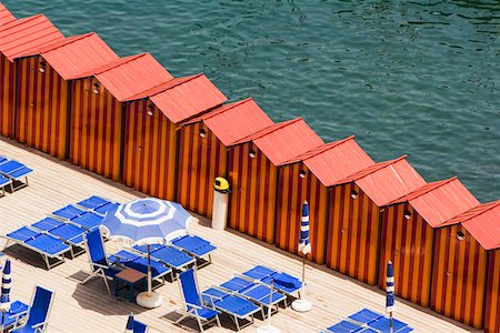 european beach huts - High angle view of beach huts on the beach, Marina Grande, Capri, Sorrento, Naples Province, Campania, Italy Stock Photo - Premium Royalty-Free, Code: 625-02928395