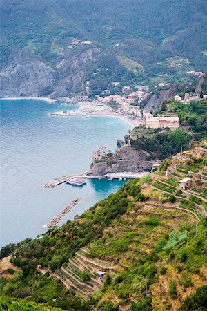 simsearch:625-02928563,k - High angle view of a town at the sea side, Ligurian Sea, Italian Riviera, Cinque Terre, La Spezia, Liguria, Italy Foto de stock - Sin royalties Premium, Código: 625-02928625