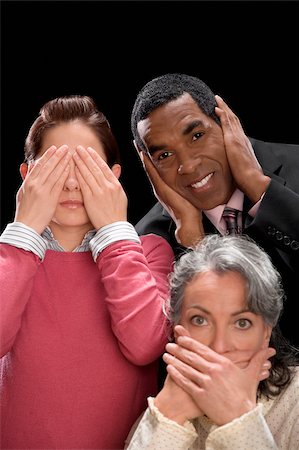 simsearch:625-02931286,k - Three business executives covering their ears and eyes and mouth Stock Photo - Premium Royalty-Free, Code: 625-02931287