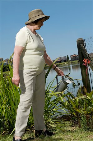 simsearch:625-02932391,k - Senior woman watering plants in a garden Stock Photo - Premium Royalty-Free, Code: 625-02932391