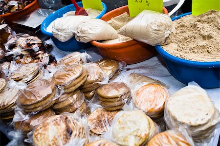 simsearch:6118-08947814,k - High angle view of breads and spices at a market stall, Zacatecas State, Mexico Stock Photo - Premium Royalty-Free, Code: 625-02933678