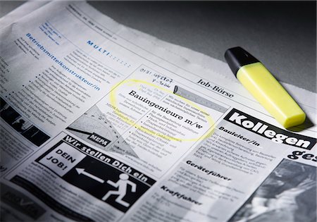 economy newspaper - Job advertisement in newspaper marked with highlighter Stock Photo - Premium Royalty-Free, Code: 628-05817981