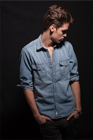 fashion and accessory - Young man wearing denim shirt Stock Photo - Premium Royalty-Free, Code: 628-07072584