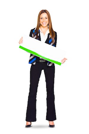 Young brunette businesswoman holding placard Stock Photo - Premium Royalty-Free, Code: 628-07072637