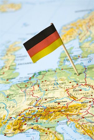 German flag on a topographic map Stock Photo - Premium Royalty-Free, Code: 628-02052767