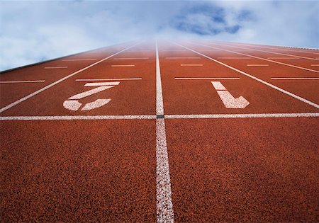 sprint start - Numbered running tracks in clouds Stock Photo - Premium Royalty-Free, Code: 628-02062698