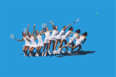 people multiple images - Multiple Exposures of a Young Female Tennis Player Serving Stock Photo - Premium Royalty-Free, Code: 622-05602761