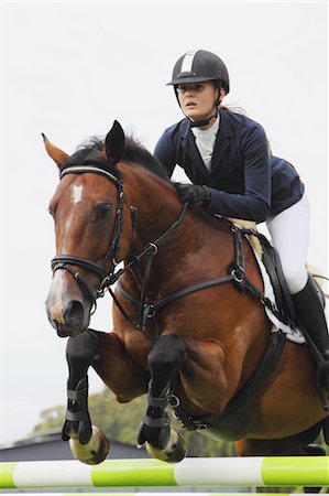 fantino (uomo e donna) - Young Woman Horseback Rider Jumping Hurdle Fotografie stock - Premium Royalty-Free, Codice: 622-05786760