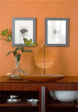 fine art plants - Wooden Shelf With Vase And Picture Frames Stock Photo - Premium Royalty-Free, Code: 622-06009687