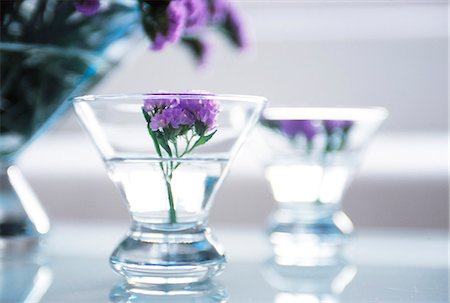 Purple Flowers In Glass Bowls Stock Photo - Premium Royalty-Free, Code: 622-06009768