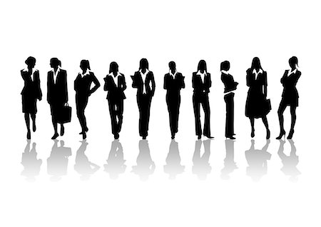 silhouette group people - Working Woman In A Row Foto de stock - Sin royalties Premium, Código: 622-06190960