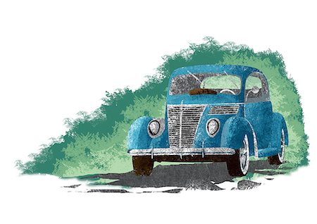 Illustration Of Vintage Blue Car Foto de stock - Sin royalties Premium, Código: 622-06190995