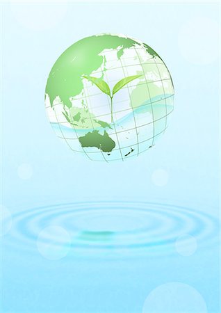 Globe With Leaf Inside Floating Over Water Foto de stock - Sin royalties Premium, Código: 622-06191013