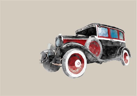 Illustration Of Old-Fashioned Car Foto de stock - Sin royalties Premium, Código: 622-06191024