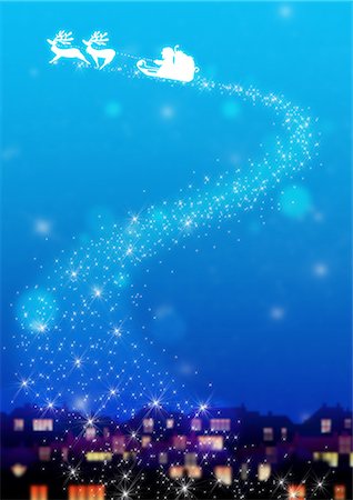 sparkling nights sky - Reindeer Pulling Slide Of Sleigh Stock Photo - Premium Royalty-Free, Code: 622-06191037