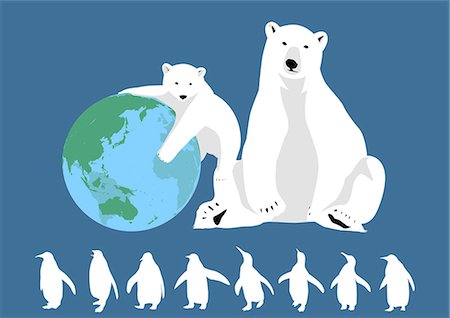 earth painting - Polar Bear, Globe And Penguins Stock Photo - Premium Royalty-Free, Code: 622-06191038