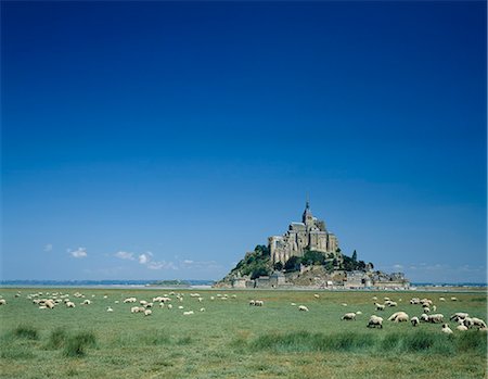 Sheeps and Mont St. Michel Foto de stock - Sin royalties Premium, Código: 622-06370272