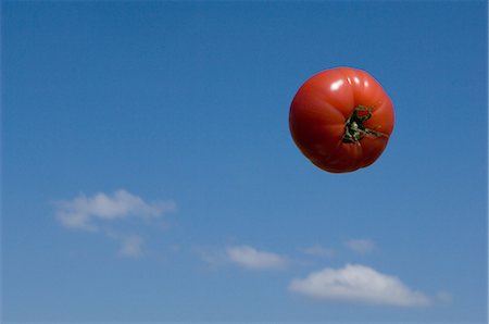 Tomato flying with blue sky in the background Stock Photo - Premium Royalty-Free, Code: 622-06398083