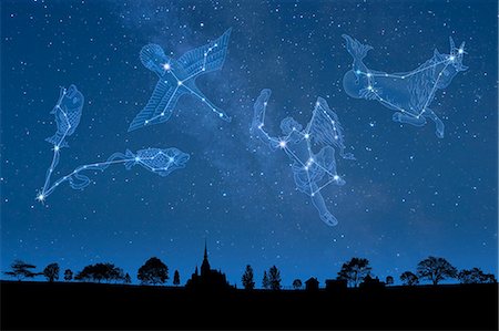 signo & - Constellations in the night sky Foto de stock - Sin royalties Premium, Código: 622-06398390