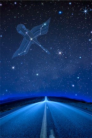 shiny - Cygnus constellation and road at night Stock Photo - Premium Royalty-Free, Code: 622-06398392