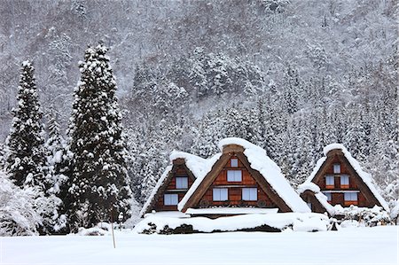 shirakawago - Shirakawa old village settlement covered in snow, Gifu Prefecture Stock Photo - Premium Royalty-Free, Code: 622-06439480