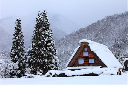 Shirakawa old village settlement covered in snow, Gifu Prefecture Stock Photo - Premium Royalty-Free, Code: 622-06439481